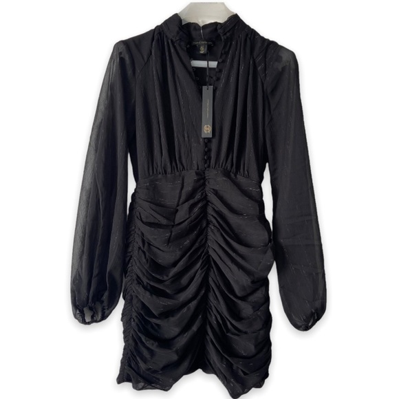 House of Harlow 1960 Ruched Long Sleeves Little Black Dress - Picture 6 of 11